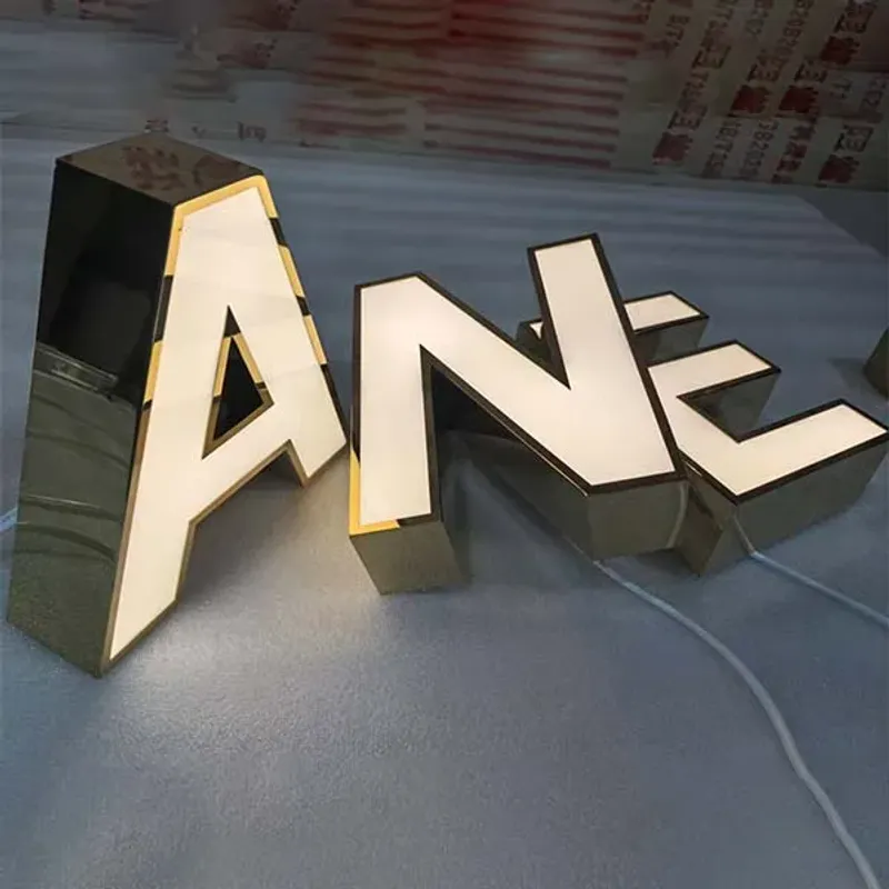 Bar channel letters gold trim warm glow sign